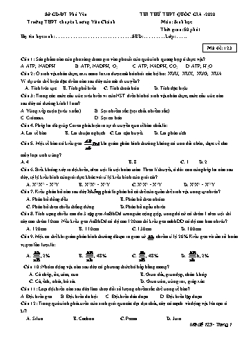 Đề thi thử THPT Quốc gia năm 2020 môn Sinh học - Trường THPT chuyên Lương Văn Chánh (Có đáp án)
