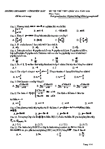 Đề thi thử THPT Quốc gia năm 2020 môn Toán - Trường THCS & THPT Võ Nguyên Giáp (Có đáp án)