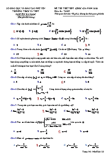 Đề thi thử THPT Quốc gia năm 2020 môn Toán - Trường THCS và THPT Nguyễn Bá Ngọc (Có đáp án)