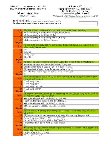 Đề thi thử THPT Quốc gia năm 2021 lần 1 môn Lịch sử 12 - Trường THPT Lê Thành Phương (Có đáp án) Đề thi thử THPT Quốc gia năm 2021 lần 1 môn Lịch sử 12 - Trường THPT Lê Thành Phương (Có đáp án)