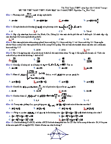 Đề thi thử toán THPT môn Toán - Năm học 2017-2018 - Trường THPT Ngô Gia Tự (Có đáp án)