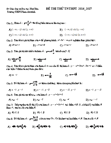 Đề thi thử tốt nghiệp THPT môn Toán - Năm học 2016-2017 - Trường THPT Phan Chu Trinh