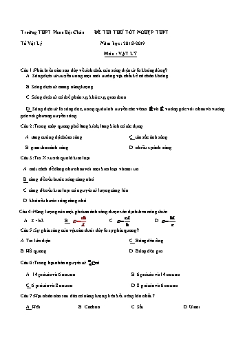 Đề thi thử tốt nghiệp THPT môn Vật lý - Năm học 2018-2019 - Trường THPT Phan Bội Châu (Có đáp án)