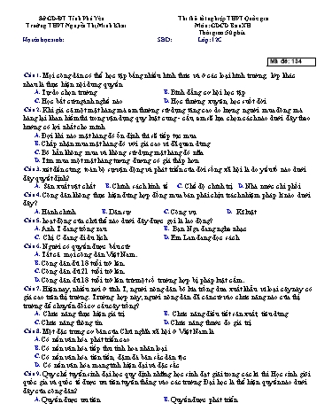 Đề thi thử tốt nghiệp THPT Quốc gia môn Giáo dục công dân - Trường THPT Nguyễn Thị Minh Khai