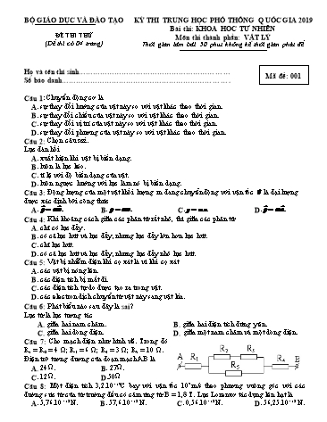 Đề thi thử Trung học Phổ thông Quốc gia 2019 môn Vật lý - Trường THCS&THPT Chu Văn An