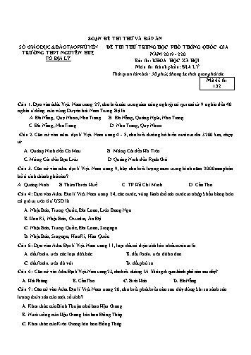 Đề thi thử Trung học Phổ thông Quốc gia môn Địa lý - Năm học 2019-2020 - Trường THPT Nguyễn Huệ (Có đáp án)