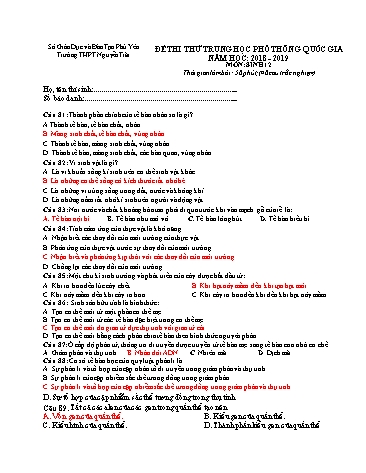 Đề thi thử Trung học Phổ thông Quốc gia môn Sinh học 12 - Năm học 2018-2019 - Trường THPT Nguyễn Trãi (Có đáp án)
