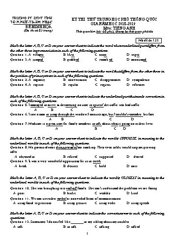 Đề thi thử Trung học Phổ thông Quốc gia môn Tiếng Anh - Năm học 2018-2019 - Trường PT DTNT tỉnh Phú Yên (Có đáp án)