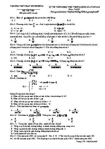 Đề thi thử Trung học Phổ thông Quốc gia năm 2018 môn Toán - Trường THPT Phan Đình Phùng (Có đáp án)