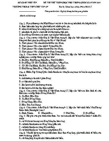 Đề thi thử Trung học Phổ thông Quốc gia năm 2019 môn Địa lí - Trường THCS & THPT Chu Văn An (Có đáp án)