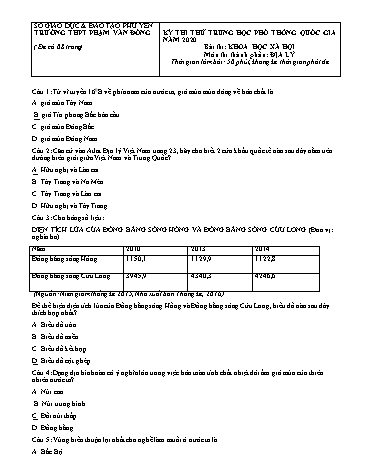 Đề thi thử Trung học Phổ thông Quốc gia năm 2020 môn Địa lý - Trường THPT Phạm Văn Đồng (Có đáp án)