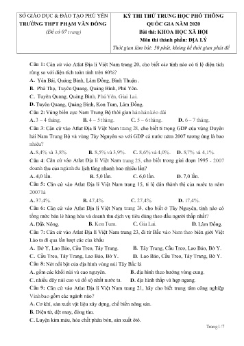 Đề thi thử Trung học Phổ thông Quốc gia năm 2020 môn Địa lý - Trường THPT Phạm Văn Đồng