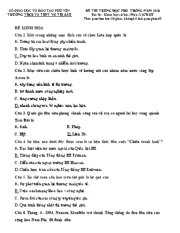 Đề thi thử Trung học Phổ thông Quốc gia năm 2020 môn Lịch sử - Trường THCS và THPT Võ Thị Sáu (Có đáp án)