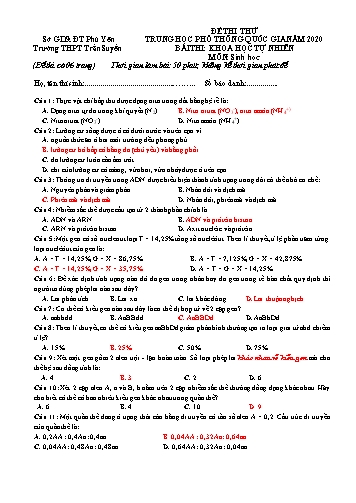 Đề thi thử Trung học Phổ thông Quốc gia năm 2020 môn Sinh học - Trường THPT Trần Suyền (Có đáp án)