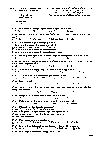 Đề thi thử Trung học Phổ thông Quốc gia năm 2020 môn Sinh học - Trường THPT Nguyễn Trãi