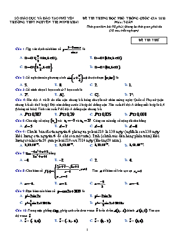 Đề thi thử Trung học Phổ thông Quốc gia năm 2020 môn Toán - Trường THPT Nguyễn Thị Minh Khai (Có đáp án)