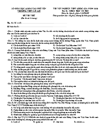 Đề thi tốt nghiệp THPT Quốc gia năm 2020 môn Lịch sử - Trường THPT Lê Lợi (Có đáp án)