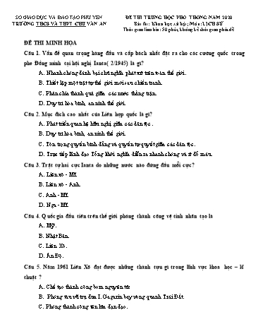Đề thi Trung học Phổ thông năm 2020 môn Lịch sử - Trường THCS&THPT Chu Văn An (Có đáp án)