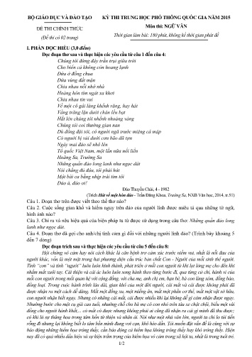 Đề thi Trung học Phổ thông Quốc gia năm 2015 môn Ngữ văn (Có đáp án)