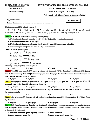 Đề thi Trung học Phổ thông Quốc gia năm 2018 môn Hóa học - Trường THPT Nguyễn Viết Xuân (Có đáp án)