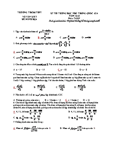 Đề thi Trung học Phổ thông Quốc gia năm 2018 môn Toán - Trường THCS&THPT Võ Văn Kiệt (Có đáp án)