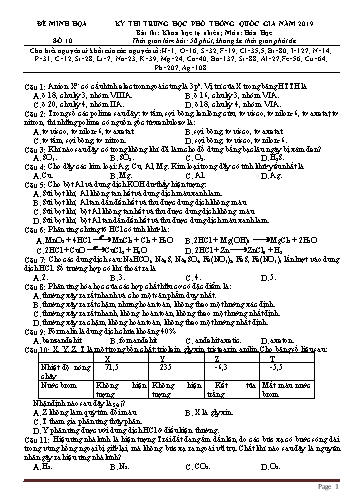 Đề thi trung học Phổ thông Quốc gia năm 2019 môn Hóa học - Trường Phổ thông Duy Tân (Có đáp án)