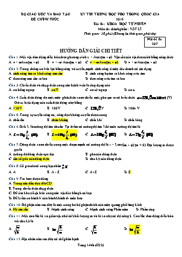 Đề thi Trung học Phổ thông Quốc gia năm 2019 môn Vật lí - Mã đề 207 (Có đáp án)