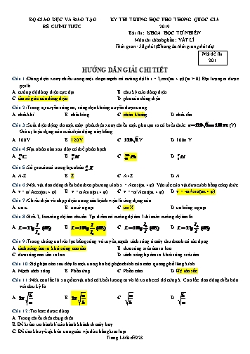 Đề thi Trung học Phổ thông Quốc gia năm 2019 môn Vật lí - Mã đề 201 (Có đáp án) Đề thi Trung học Phổ thông Quốc gia năm 2019 môn Vật lí - Mã đề 201 (Có đáp án)