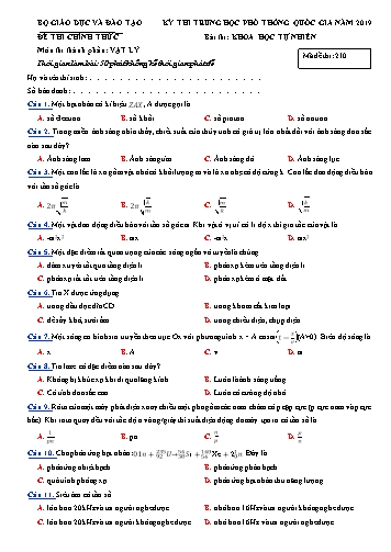 Đề thi Trung học Phổ thông Quốc gia năm 2019 môn Vật lí - Mã đề 210