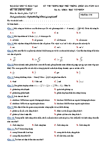 Đề thi Trung học Phổ thông Quốc gia năm 2019 môn Vật lí - Mã đề 216