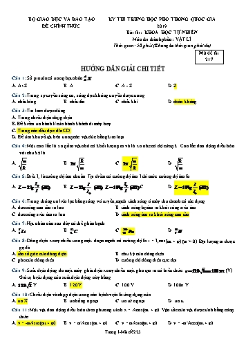 Đề thi Trung học Phổ thông Quốc gia năm 2019 môn Vật lí - Mã đề 217 (Có đáp án)