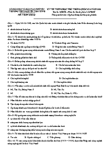 Đề thi Trung học Phổ thông Quốc gia năm 2020 môn Lịch sử - Trường THPT Nguyễn Thái Bình (Có đáp án)