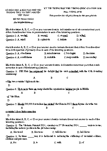 Đề thi Trung học Phổ thông Quốc gia năm 2020 môn Tiếng Anh - Trường THCS&THPT Nguyễn Viết Xuân (Có đáp án)