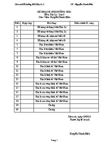 Giáo án Bồi dưỡng HSG Địa lí 9 - Nguyễn Thành Hiếu