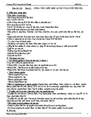 Giáo án Giáo dục công dân Lớp 6 - Tiết 19+20, Bài 12: Công ước liên hợp quốc về quyền trẻ em - Nguyễn Thị Hân