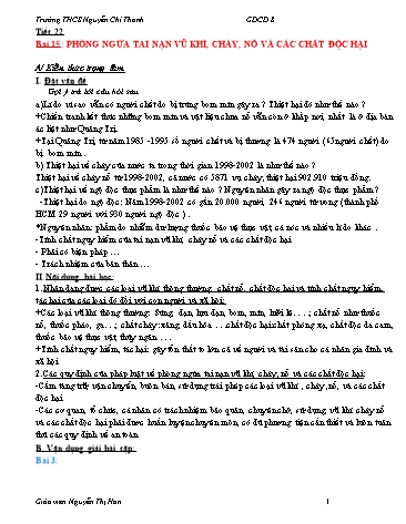 Giáo án Giáo dục công dân Lớp 8 - Tiết 22, Bài 15: Phòng ngừa tai nạn vũ khí, cháy, nổ và các chất độc hại - Nguyễn Thị Hân