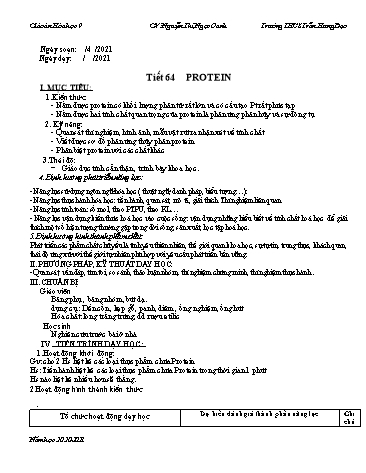 Giáo án Hóa học Lớp 9 - Tiết 64+65+66 - Năm học 2020-2021 - Nguyễn Thị Ngọc Oanh