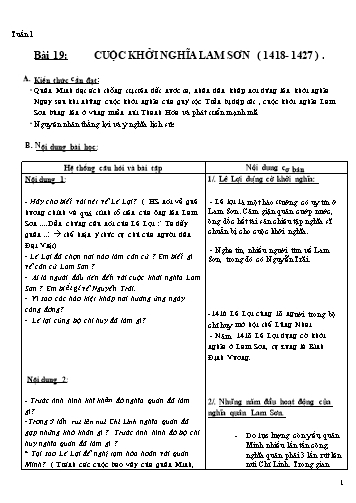 Giáo án Lịch sử 7 - Bài 19: Cuộc khởi nghĩa Lam Sơn (1418-1427)