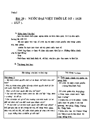 Giáo án Lịch sử 7 - Bài 20: Nước Đại Việt thời Lê Sơ (1428-1527)
