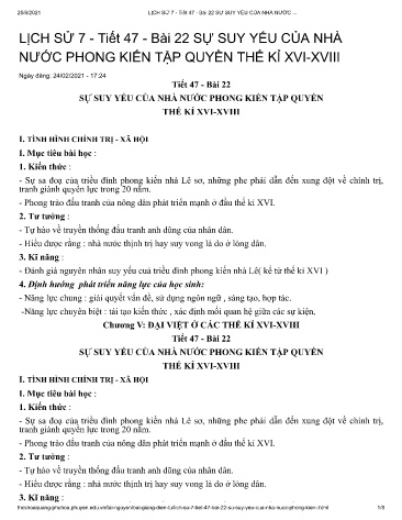Giáo án Lịch sử 7 - Tiết 47, Bài 22: Sự suy yếu của nhà nước phong kiến tập quyền thế kỉ XVI-XVIII