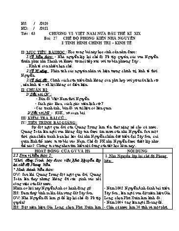 Giáo án Lịch sử Lớp 7 - Tiết 63-68, Chương VI: Việt Nam nửa đầu thế kỉ XIX