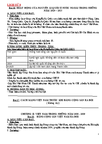 Giáo án Lịch sử Lớp 9 - Bài 16 đến bài 34