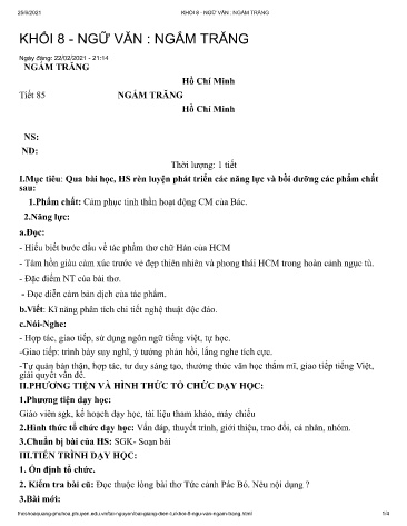 Giáo án Ngữ văn 8 - Tiết 85: Văn bản Ngắm trăng (Hồ Chí Minh)