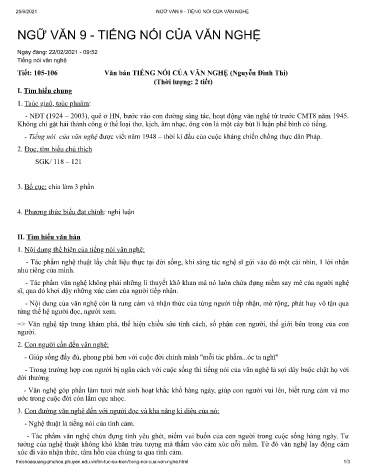 Giáo án Ngữ văn 9 - Tiết 105+106, Văn bản: Tiếng nói của văn nghệ (Nguyễn Đình Thi)