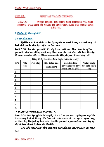 Giáo án Sinh học Lớp 9 - Chủ đề: Sinh vật và môi trường (Tiết 45+46) - Trường THCS Hùng Vương