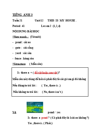 Giáo án Tiếng Anh Lớp 3 - Tuần 21+22 - Unit 12, 13