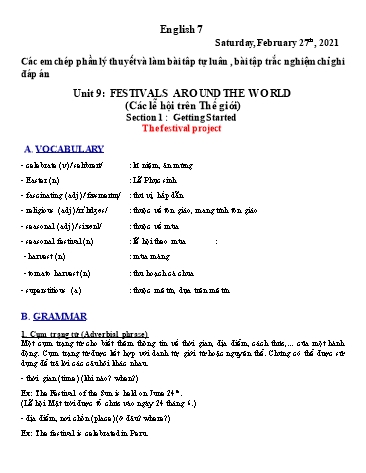 Giáo án Tiếng Anh Lớp 7 - Unit 9: Festivals around the world - Section 1: Getting started