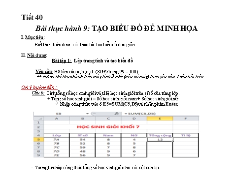 Giáo án Tin học Lớp 7 - Tiết 40, Bài thực hành 9: Tạo biểu đồ để minh họa