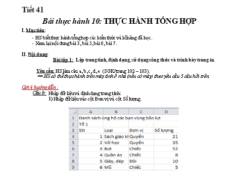 Giáo án Tin học Lớp 7 - Tiết 41, Bài thực hành 10: Thực hành tổng hợp