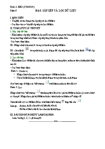 Giáo án Tin học Lớp 7 - Tiết 47+48, Bài 8: Sắp xếp và lọc dữ liệu & thực hành